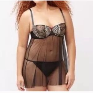 Cacique Black Leopard Sheer Babydoll Lingerie Plus Size 18